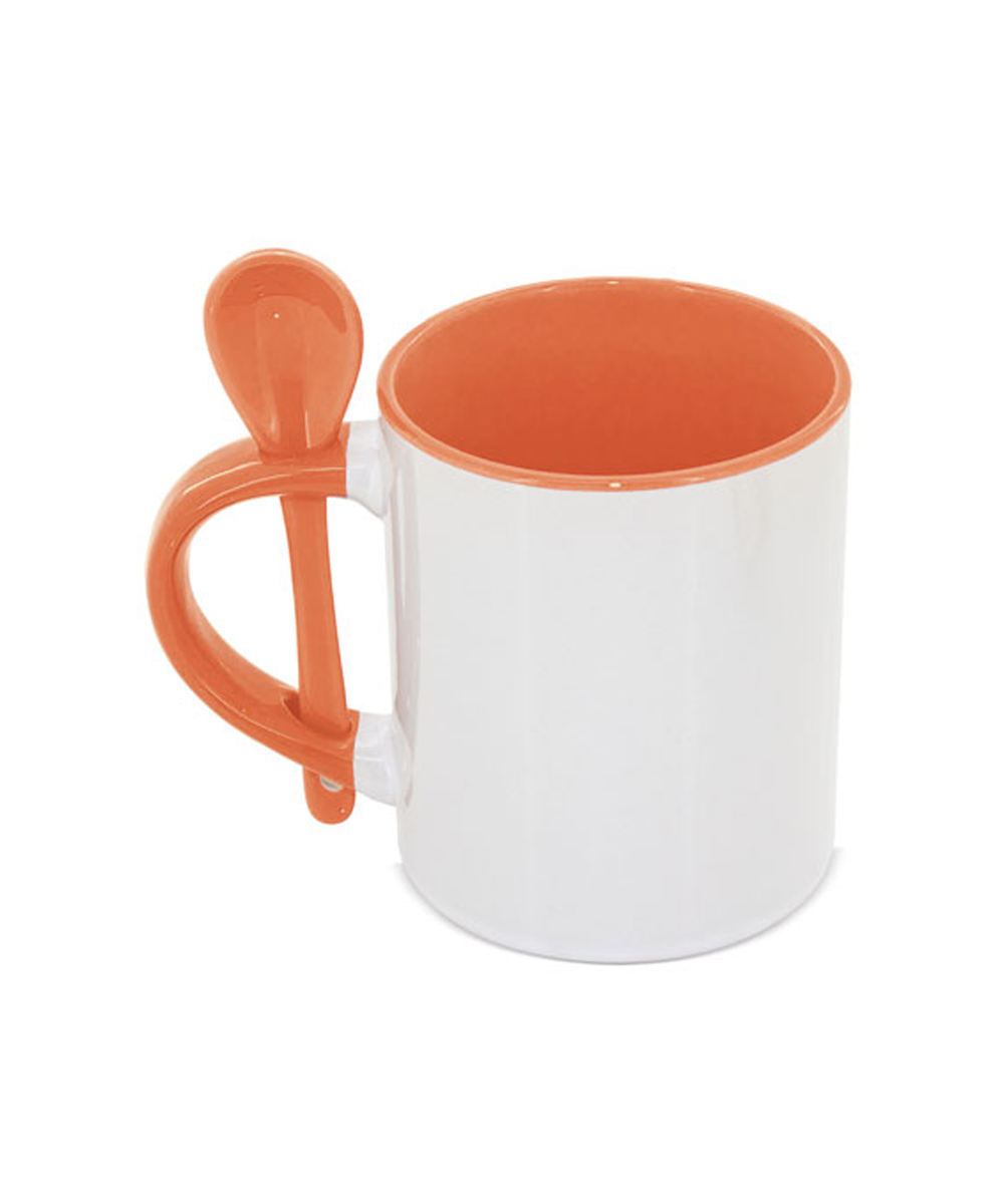 Taza 11oz con cuchara y fondo de color para sublimar