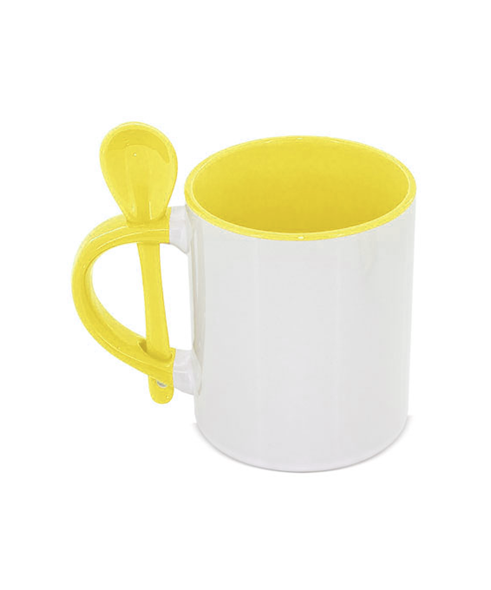 Taza 11oz con cuchara y fondo de color para sublimar